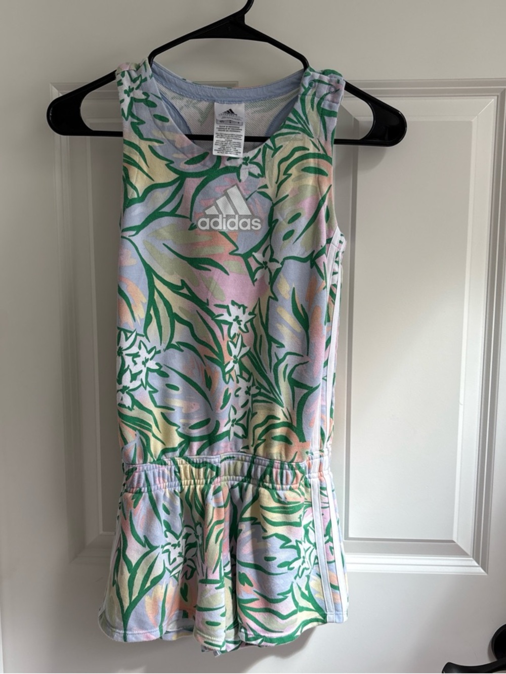 adidas Kids Pastel Floral Sleeveless Romper in Green and Pastel Mix